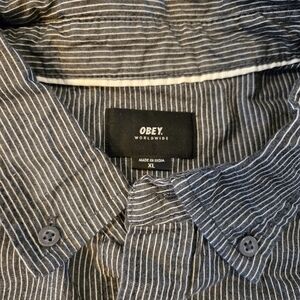 Obey Black White Grey Striped Shirt